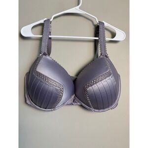 Pleasure State Womens Purple Satin Lace Padded Underwire Bra 38F Lingerie Luxe